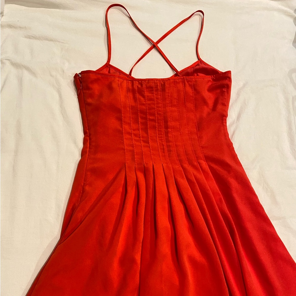 Red Pleated Ruffled Midi Sundress - Picture 2 of 4